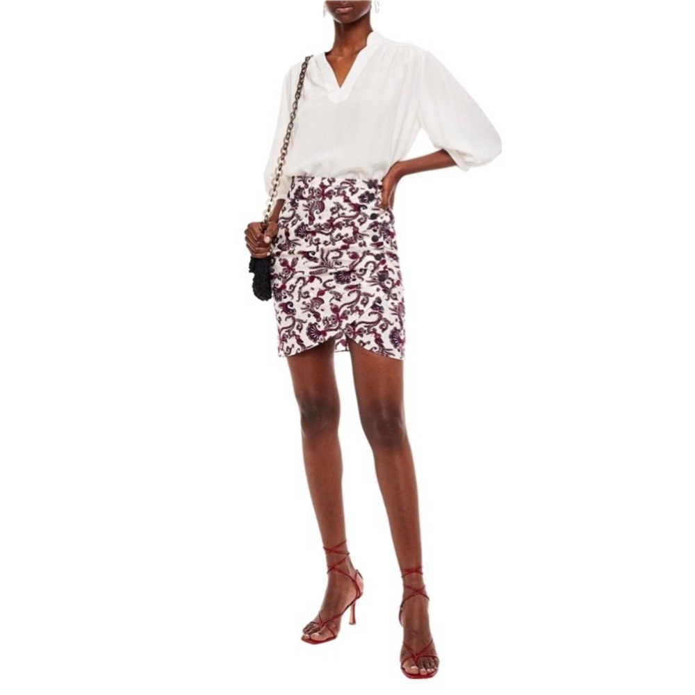 ba&sh White and Burgundy Mini Skirt